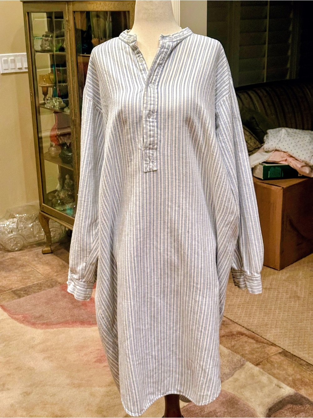 Light Blue & White Striped Relaxed Women’s Nightshirt Pajama